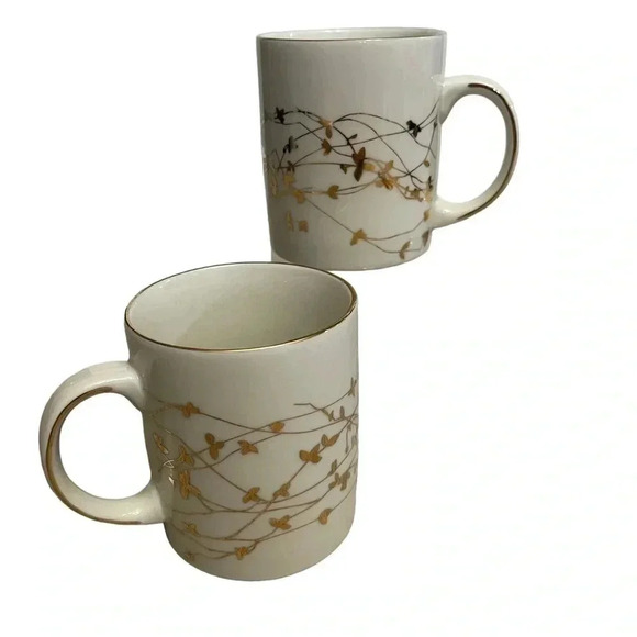 Snowfall Splender Target 08 Porcelain White w/Gold Trim Coffee Tea Mug Set of 2 - Picture 1 of 10